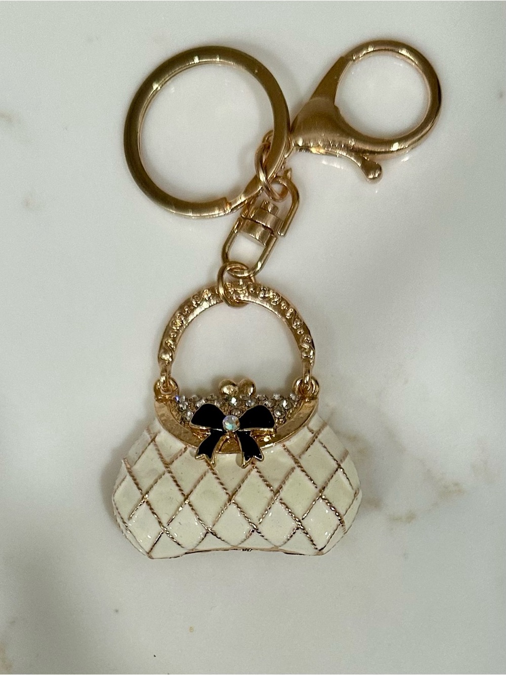 Gold & Cream Quilted Purse Keychain Charm